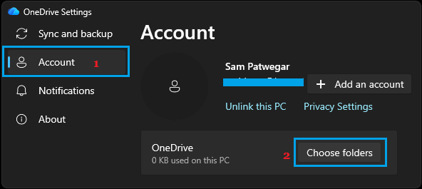 Select Folders For Syncing to OneDrive