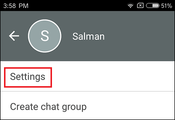 Settings Tab in imo on Android Phone