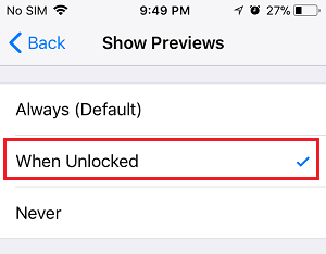 Show Message Previews Setting on iPhone