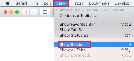 Show Reader Option in Safari Browser on Mac