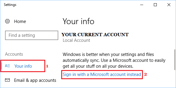 Sign in with a Microsoft Account Option in Windows 10