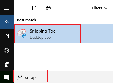 Start Snipping Tool Using Search in Windows 10