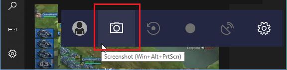 Opción Tomar capturas de pantalla en la barra de juegos en Windows 10