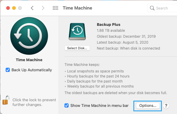 Time Machine Backup Options on Mac