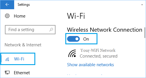 Turn WiFi ON From Settings Screen in Windows 10