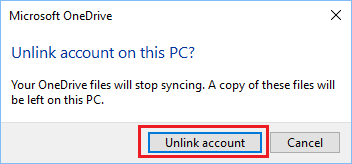Unlink This PC From OneDrive Pop-up in Windows 10