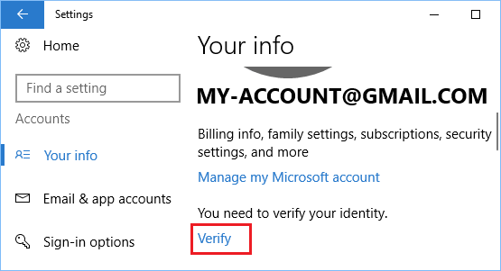 Verify User Account Option in Windows 10