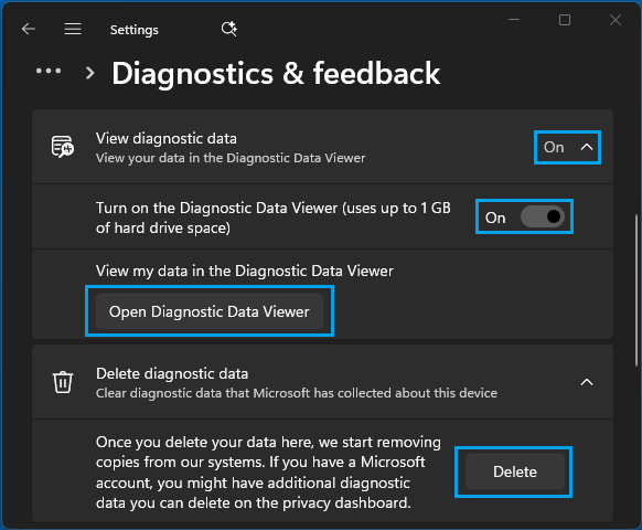 View Diagnostic Data Option in Windows
