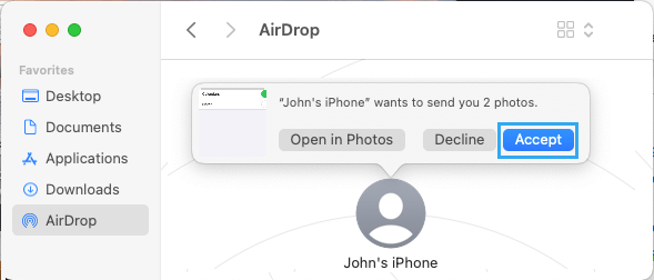 Accept AirDrop on Mac