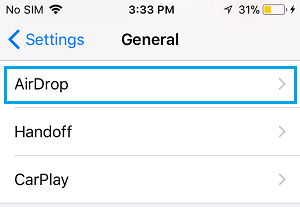 AirDrop Settings Option on iPhone