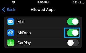 Allow AirDrop on iPhone