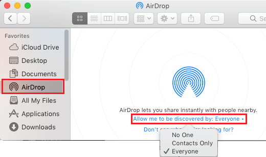 Allow to be Discovered By Everyone AirDrop option on Mac 
