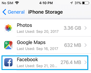 Apps Listed On iPhone Storage Screen