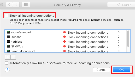 Unblock All Incoming Connections to Mac