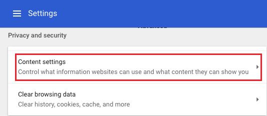 Content Settings Option on Mac Chrome Browser