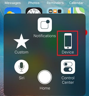 Device Option in iPhone Assistive Touch Menu