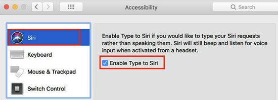 Disable Type to Siri on Mac