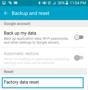 Factory Data Reset Option on Android Phone