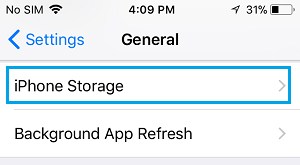 Storage Option on iPhone General Settings Screen