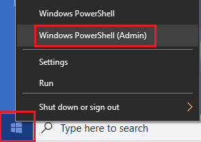 Abra Windows PowerShell como administrador