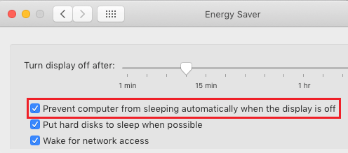 Prevent Mac from Sleeping Automatically option.