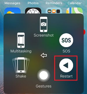 Restart Option in iPhone Assistive Touch Menu 