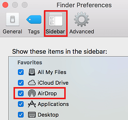 Show AirDrop in Finder Sidebar Menu on Mac