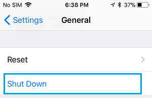 Shut Down Option on iPhone General Settings Screen