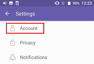 Account Tab n Viber on Android Phone