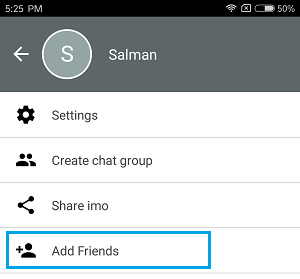 Add Friends Option in imo on Android Phone