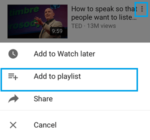 Add to Playlist Option on YouTube