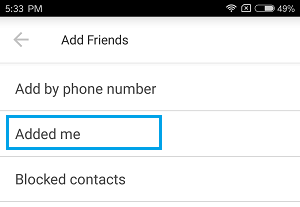 Added me Option in imo on Android Phone