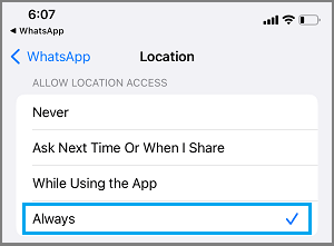Always Share Location Option in WhatsApp