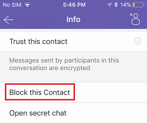 Block This Contact Option in Viber on iPhone
