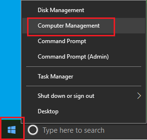 Computer Management Option in Windows 10