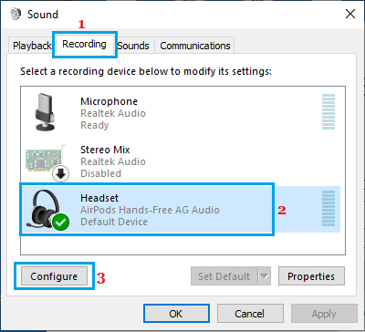 Configure Bluetooth Headset option in Windows