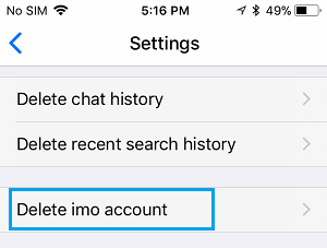Delete Imo Account Option On iPhone