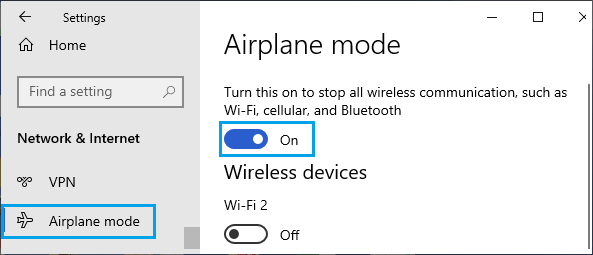 Enable Airplane Mode on Windows PC