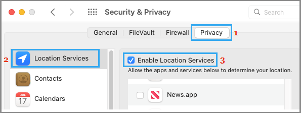 Enable Location Services on Mac