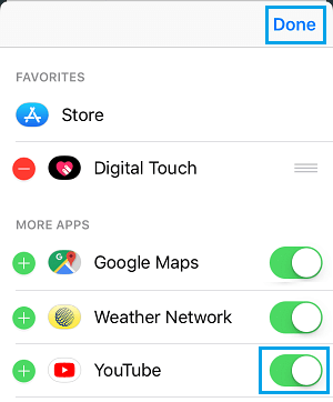 Toggle on YouTube in Messages on iPhone