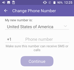 Enter New Viber Phone Number