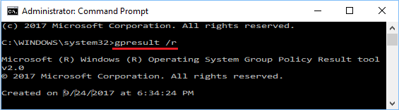 gpresult /r command in Windows 10