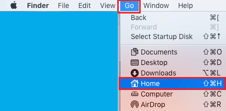 Home Option in Finder Go Menu on Mac