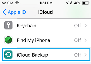 iCloud Backup Option on iPhone