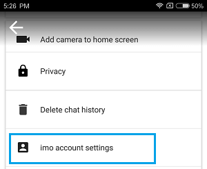  imo Account Settings Option on Android Phone