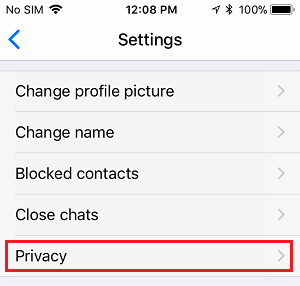 imo Privacy Tab on iPhone