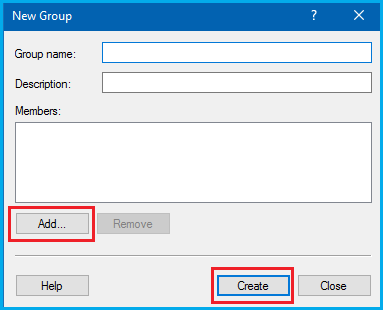New User Group Creation Screen in Windows 10