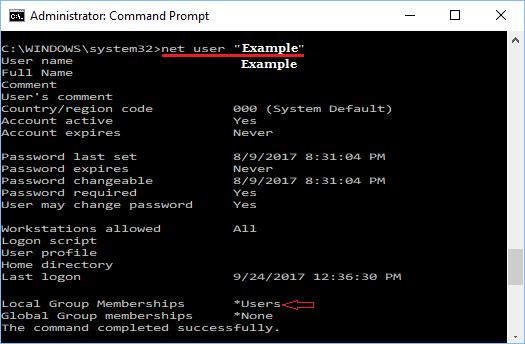 Net User Username Command in Windows 10