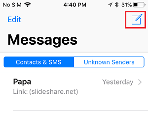 Compose New Message on iPhone