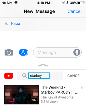 Search For YouTube Video in Messages App on iPhone